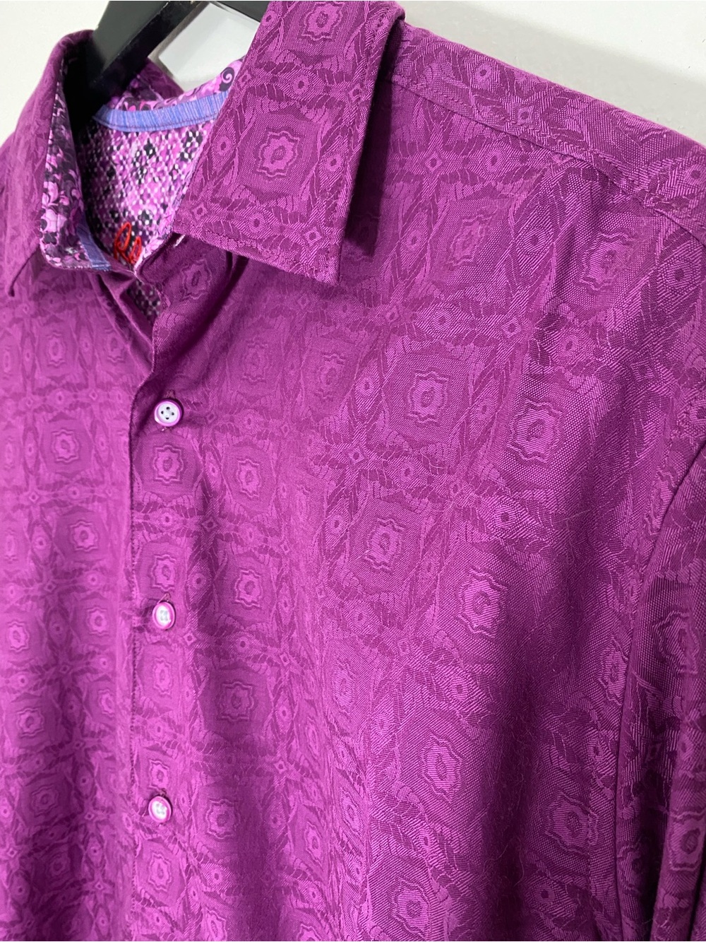 Robert Graham Purple Geometric Jacquard Button-Down Shirt Large